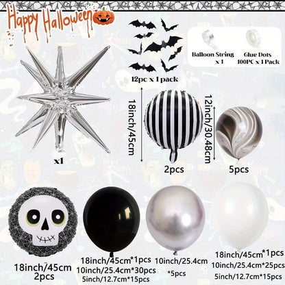122PCS 18'' Skull Skeleton Bat Sticker Halloween Balloon Garland & Arch Kit - ChildAngle