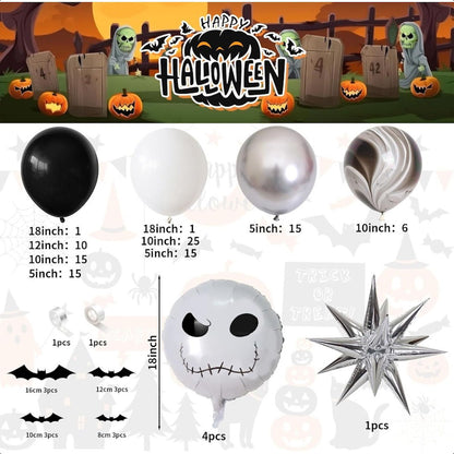 122PCS 18'' Skull Skeleton Bat Sticker Halloween Balloon Garland & Arch Kit - ChildAngle
