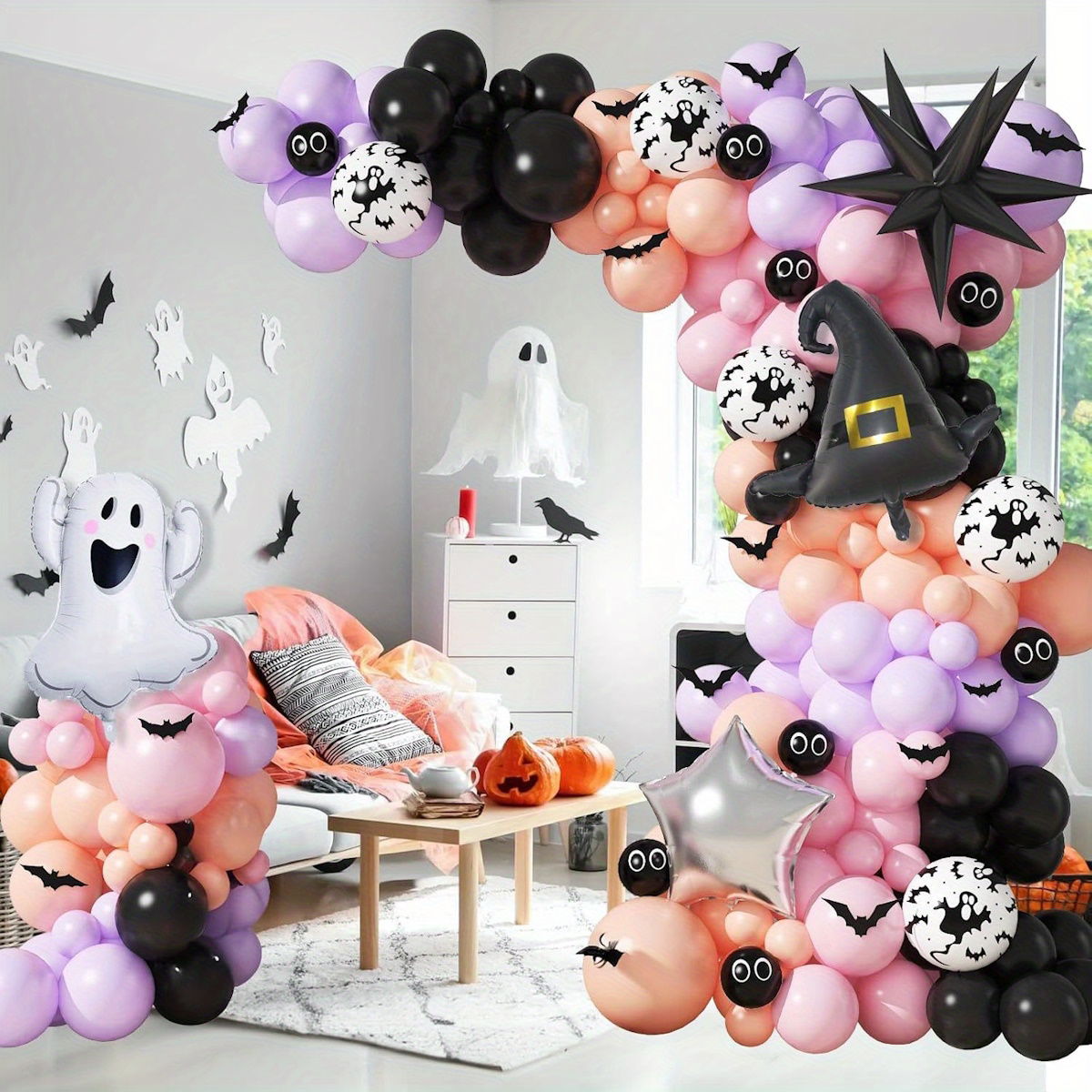 138PCS 23'' Ghost Eyeball Spider Halloween Balloon Garland and Arch Set - ChildAngle