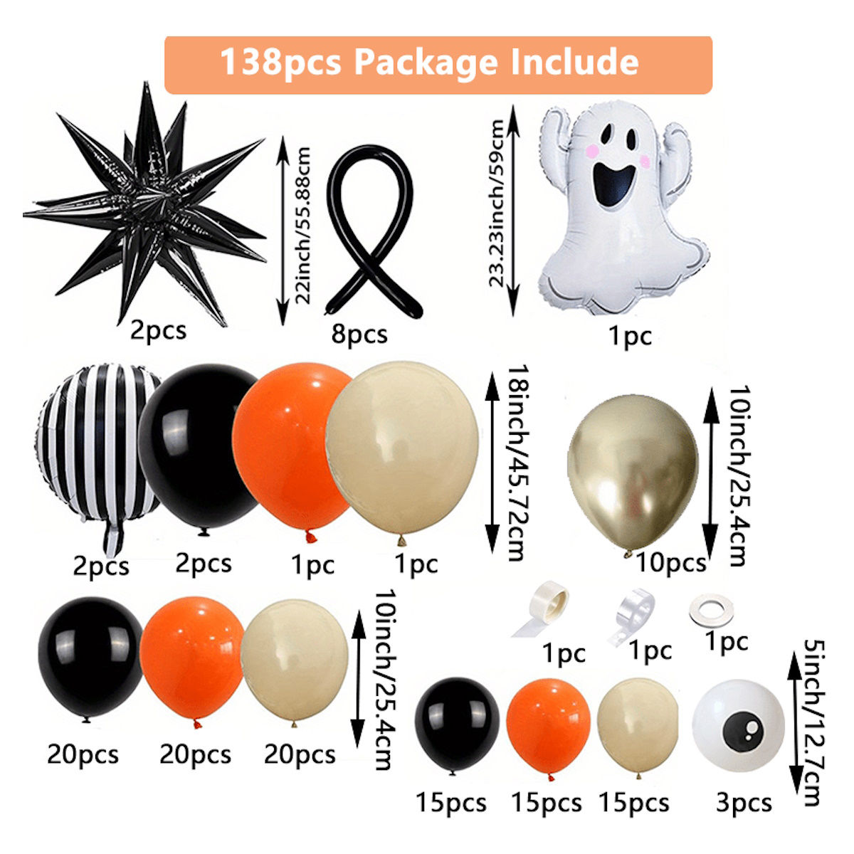 138PCS 23'' Ghost Eyeball Spider Halloween Balloon Garland and Arch Set - ChildAngle