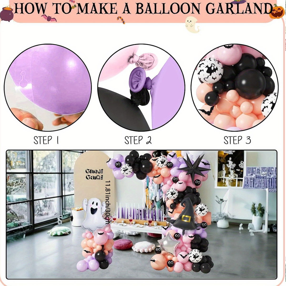 138PCS 23'' Ghost Eyeball Spider Halloween Balloon Garland and Arch Set - ChildAngle