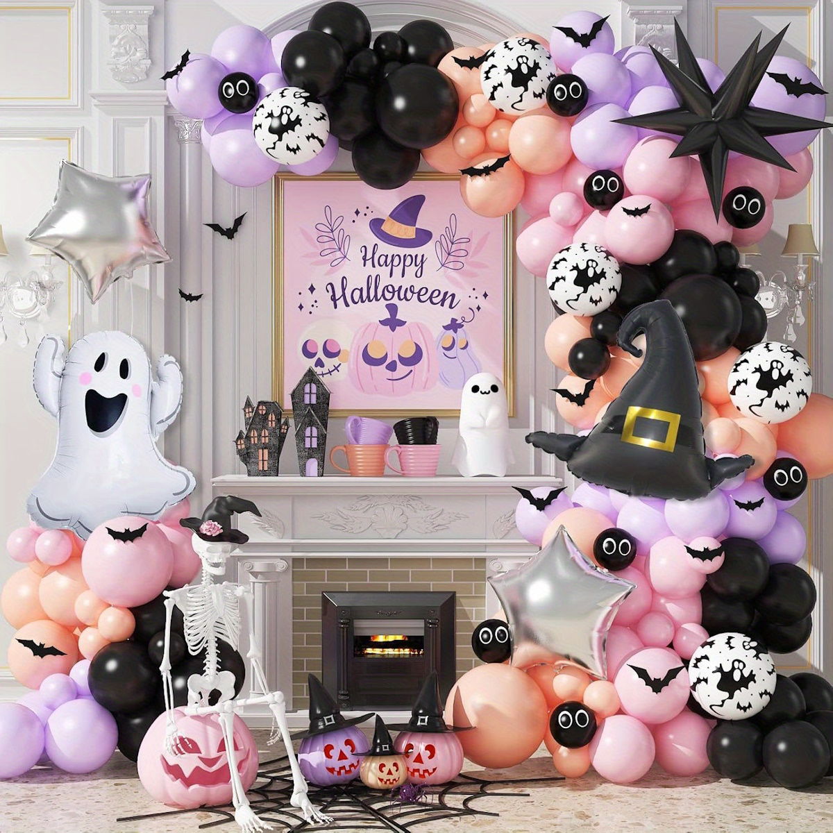 138PCS 23'' Ghost Eyeball Spider Halloween Balloon Garland and Arch Set - ChildAngle