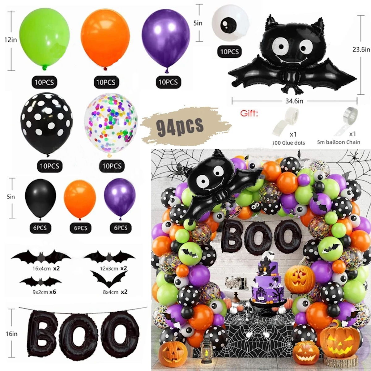 140PCS 32'' Halloween Bat Foil Balloon Spider Balloon for Wall Balloon Garland Set Decoration - ChildAngle