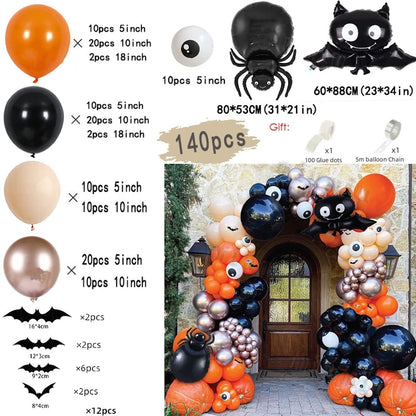 140PCS 32'' Halloween Bat Foil Balloon Spider Balloon for Wall Balloon Garland Set Decoration - ChildAngle