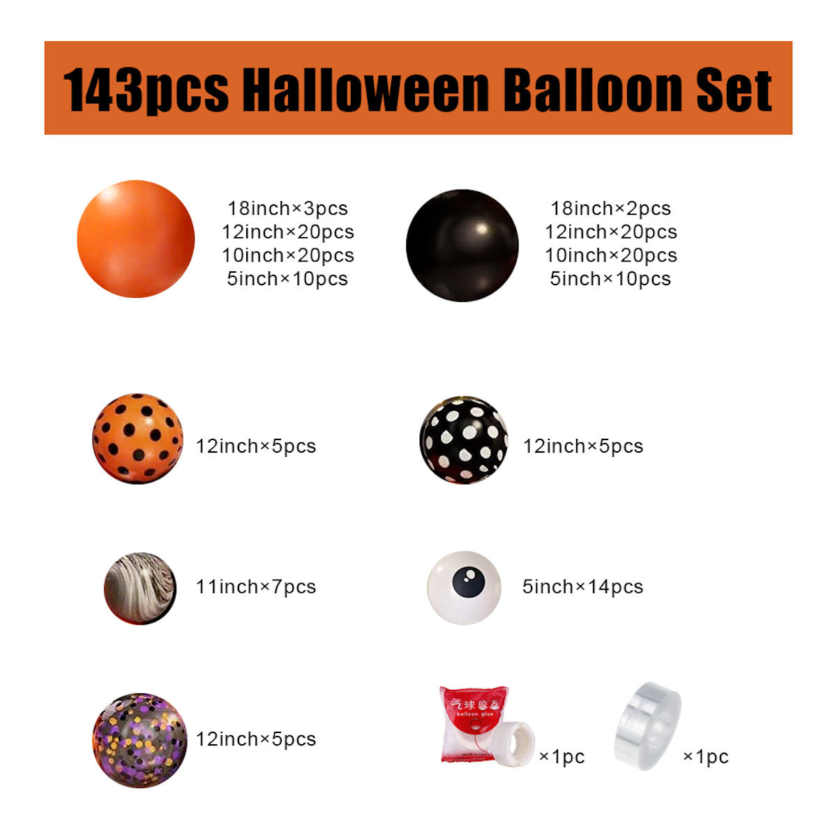 143PCS 18'' Latex Balloon for Halloween Party Eyeball Dot Confetti Colored Balloon Set - ChildAngle