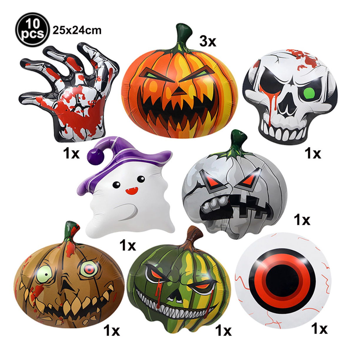 10PCS 10'' Pumpkin Eyeball Skull Ghost Balloon Bouquet - ChildAngle