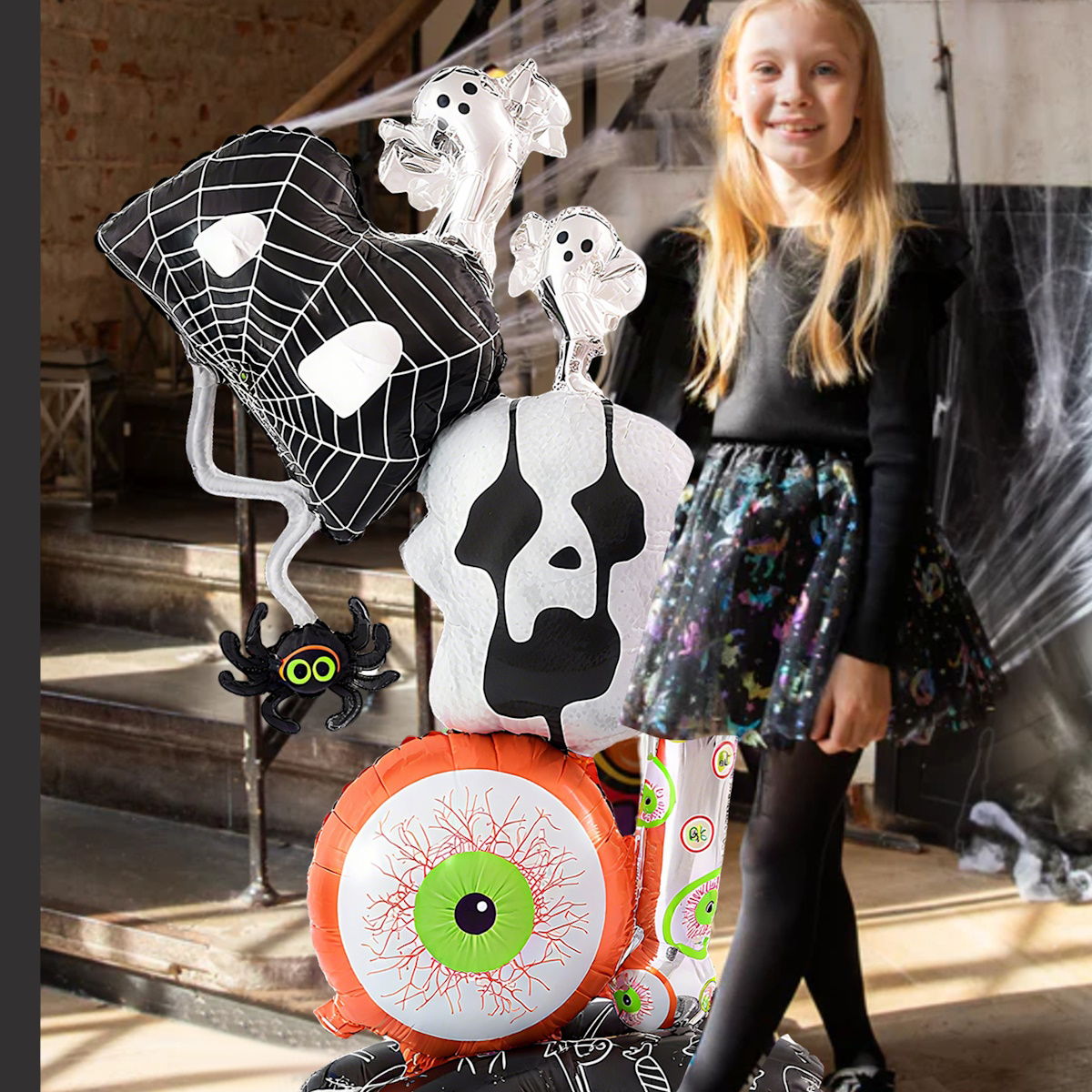 1PC 46'' Balloon Centerpiece Giant Balloon Skull Skeleton Witch with Hat for Arch Balloon Focal - ChildAngle