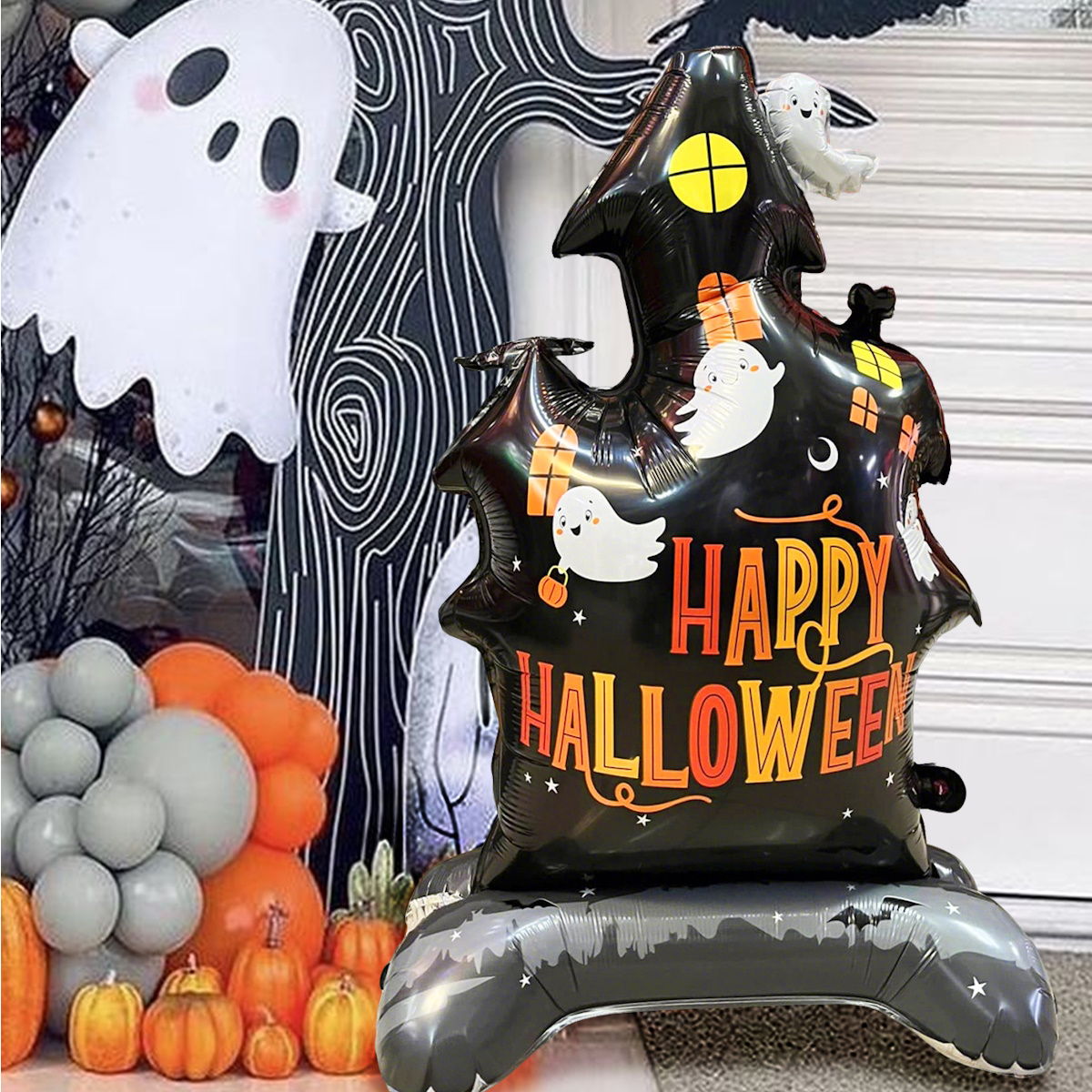 1PC 60'' Balloon Centerpiece Giant Balloon Haunted House Bat Black Cat Spider Coffin Ghost for Arch Balloon Focal - ChildAngle