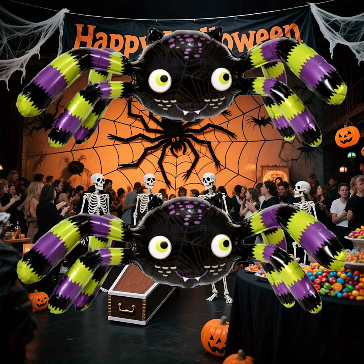 1PC 60'' Balloon Centerpiece Giant Balloon Haunted House Bat Black Cat Spider Coffin Ghost for Arch Balloon Focal - ChildAngle