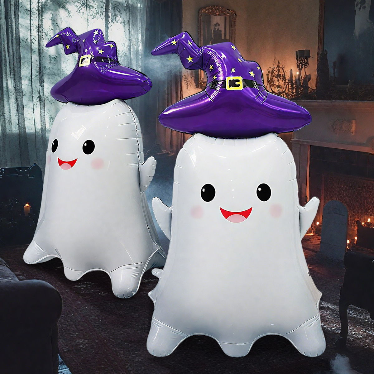 1PC 60'' Balloon Centerpiece Giant Balloon Haunted House Bat Black Cat Spider Coffin Ghost for Arch Balloon Focal - ChildAngle