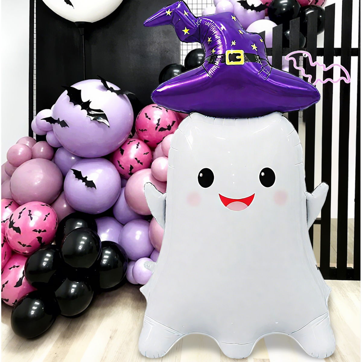 1PC 60'' Balloon Centerpiece Giant Balloon Haunted House Bat Black Cat Spider Coffin Ghost for Arch Balloon Focal - ChildAngle