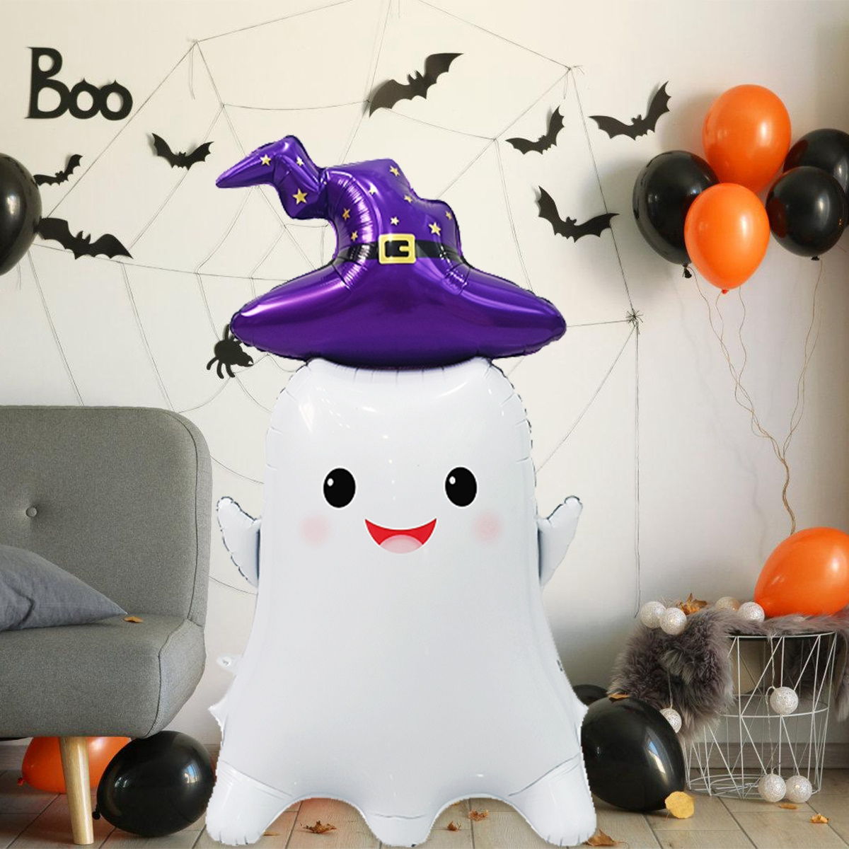 1PC 60'' Balloon Centerpiece Giant Balloon Haunted House Bat Black Cat Spider Coffin Ghost for Arch Balloon Focal - ChildAngle