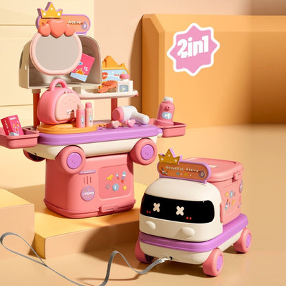 Vanity Beauty 2-in-1 Pretend Play Pull-Along Car with Makeup & Hair Styling Accessories - ChildAngle