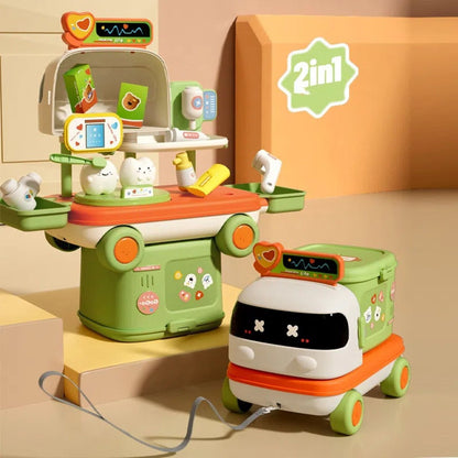 Dental Clinic 2-in-1 Pretend Play Pull-Along Car with Dentist Tools & Storage - ChildAngle