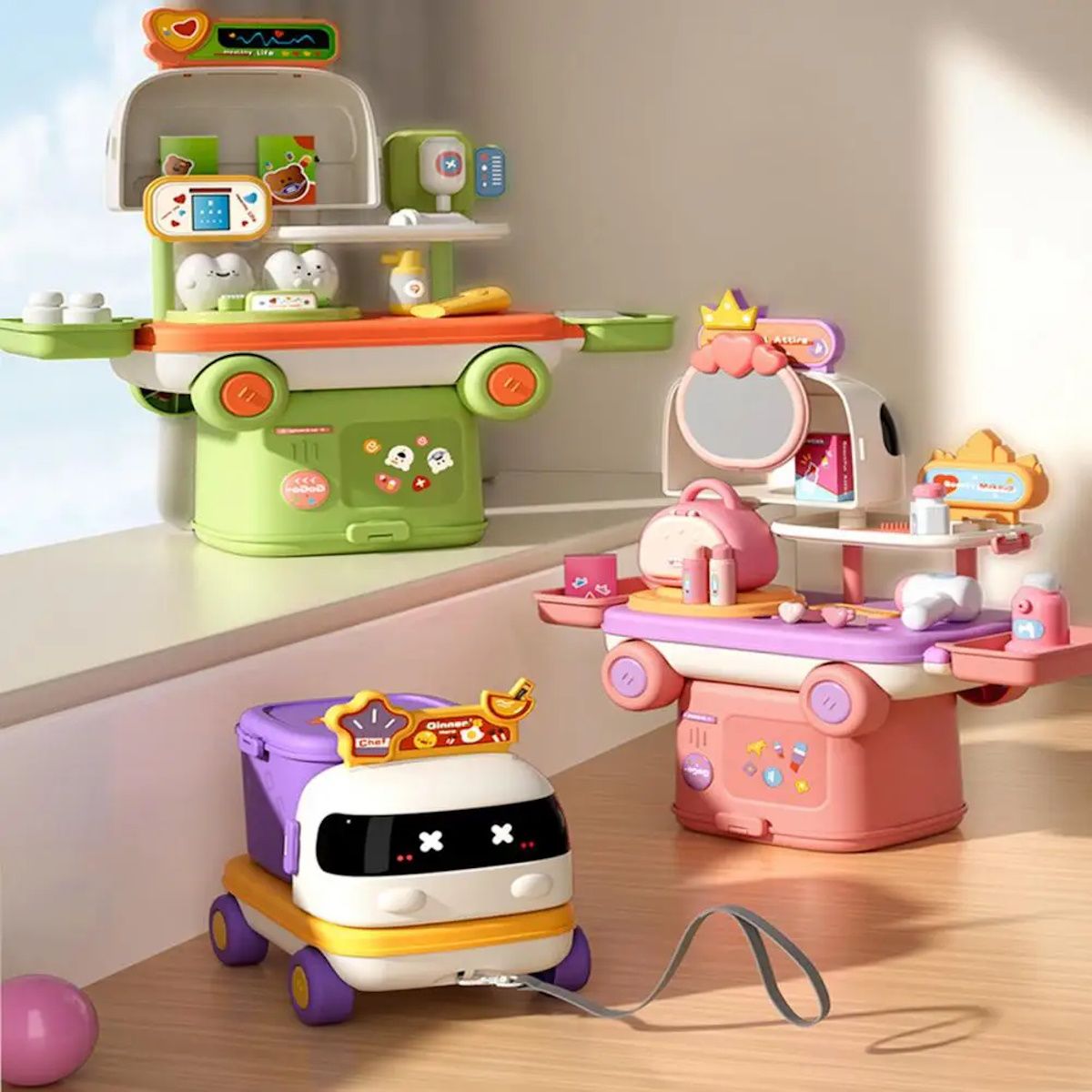 Kitchen & Food 2-in-1 Pretend Play Pull-Along Car with Cooking Utensils & Toy Food Set - ChildAngle