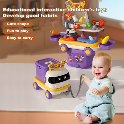 Kitchen & Food 2-in-1 Pretend Play Pull-Along Car with Cooking Utensils & Toy Food Set - ChildAngle