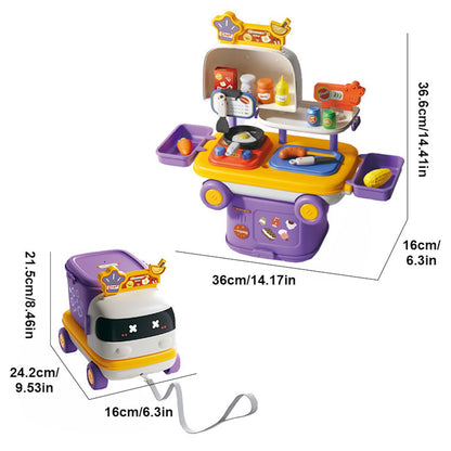 Kitchen & Food 2-in-1 Pretend Play Pull-Along Car with Cooking Utensils & Toy Food Set - ChildAngle