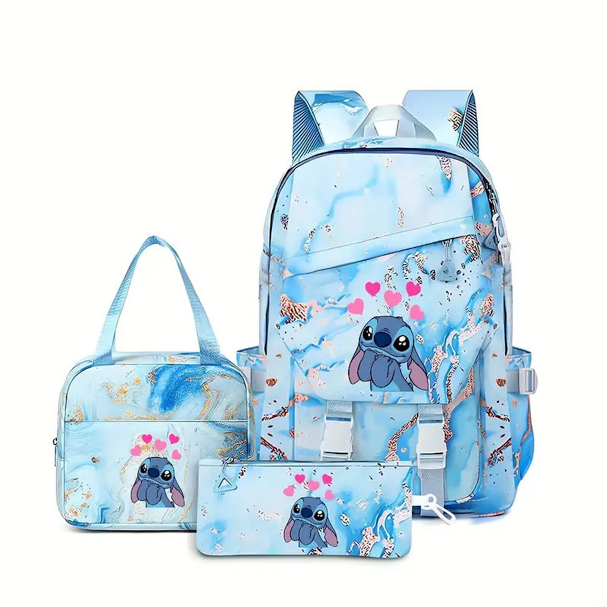 3PCS Preppy Style Stitch Backpack and Lunchbox Pencil Case Set - ChildAngle