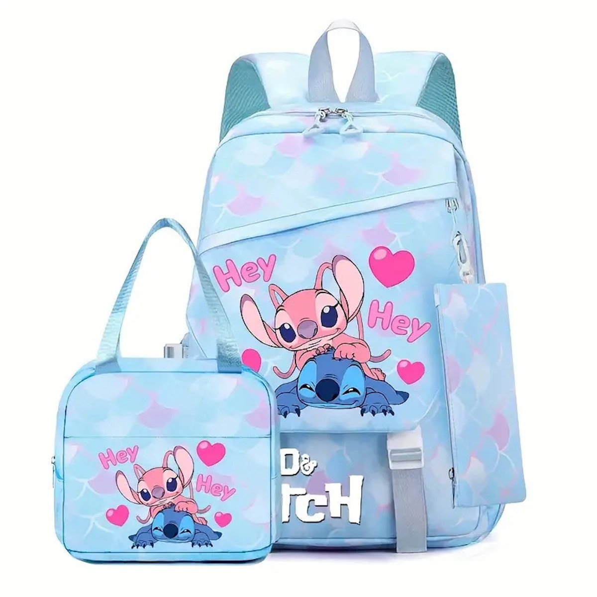3PCS Preppy Style Stitch Backpack and Lunchbox Pencil Case Set - ChildAngle