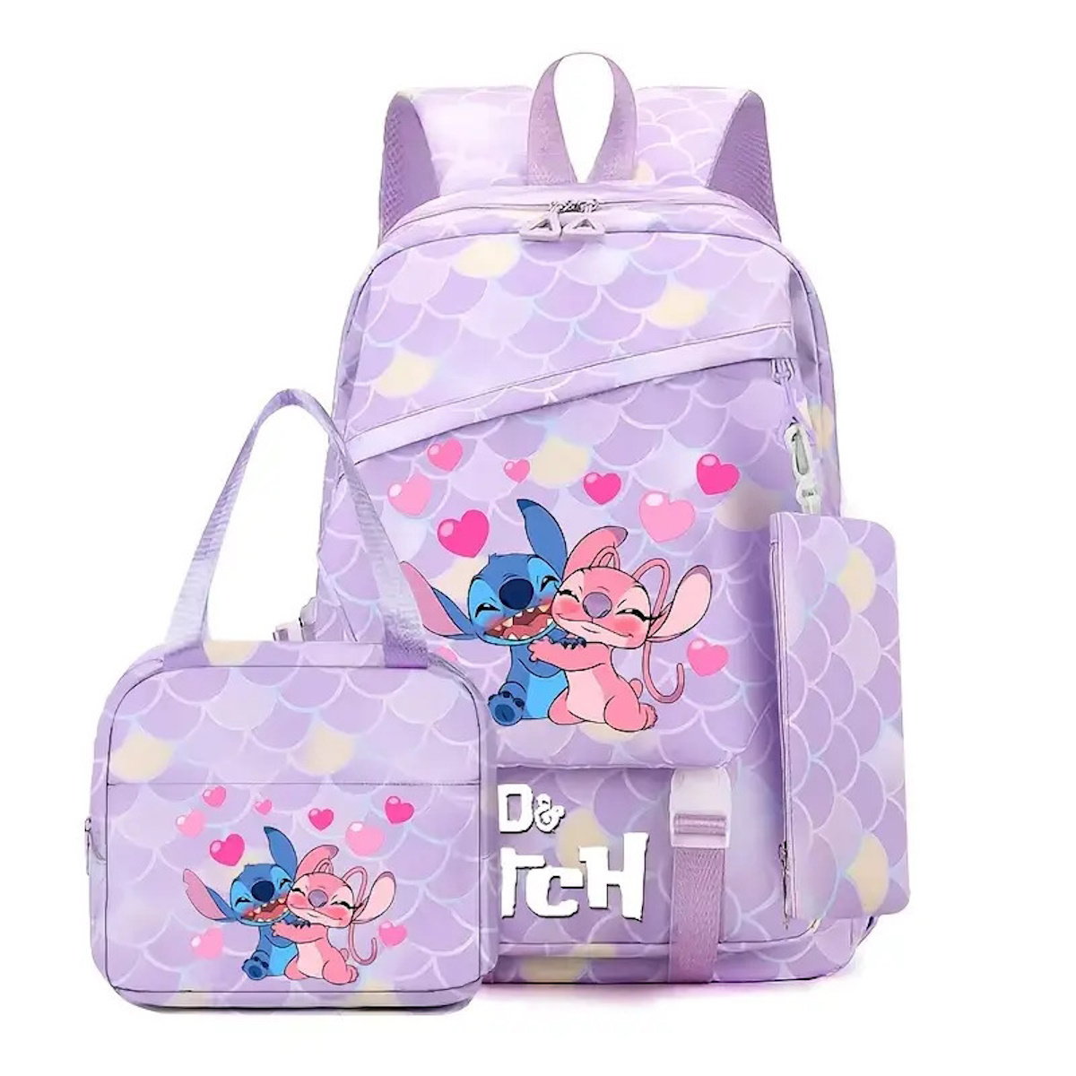 3PCS Preppy Style Stitch Backpack and Lunchbox Pencil Case Set - ChildAngle