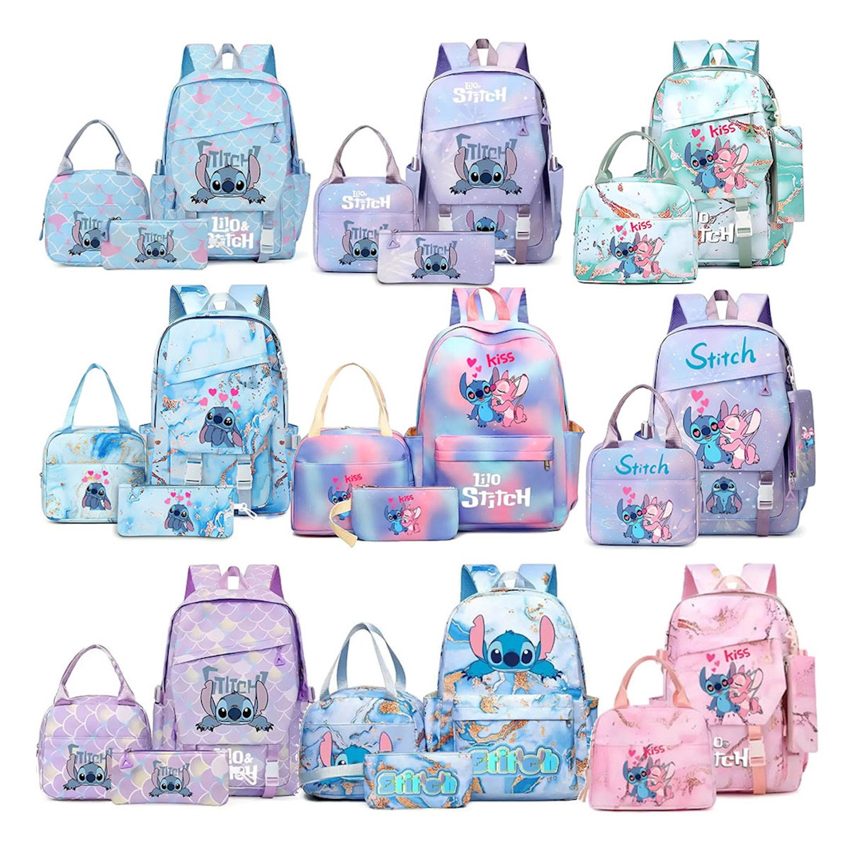 3PCS Preppy Style Stitch Backpack and Lunchbox Pencil Case Set - ChildAngle