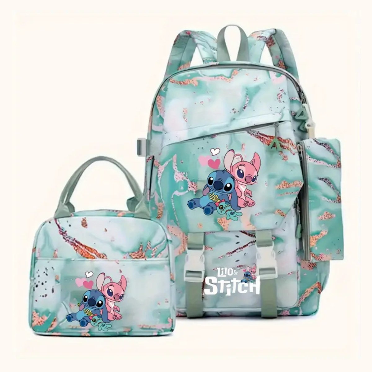 3PCS Preppy Style Stitch Backpack and Lunchbox Pencil Case Set - ChildAngle
