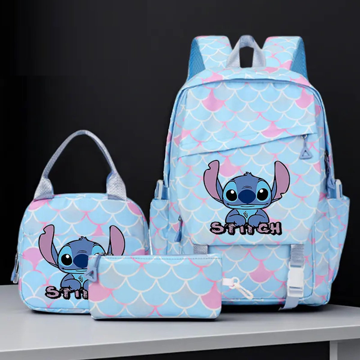 3PCS Preppy Style Stitch Backpack and Lunchbox Pencil Case Set - ChildAngle