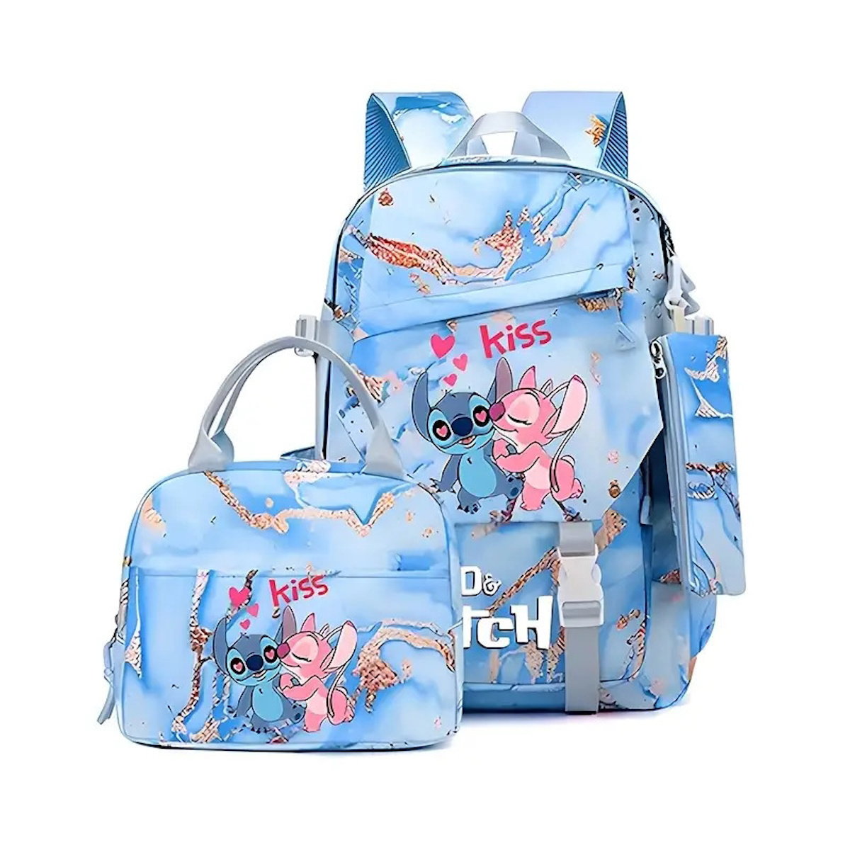3PCS Preppy Style Stitch Backpack and Lunchbox Pencil Case Set - ChildAngle