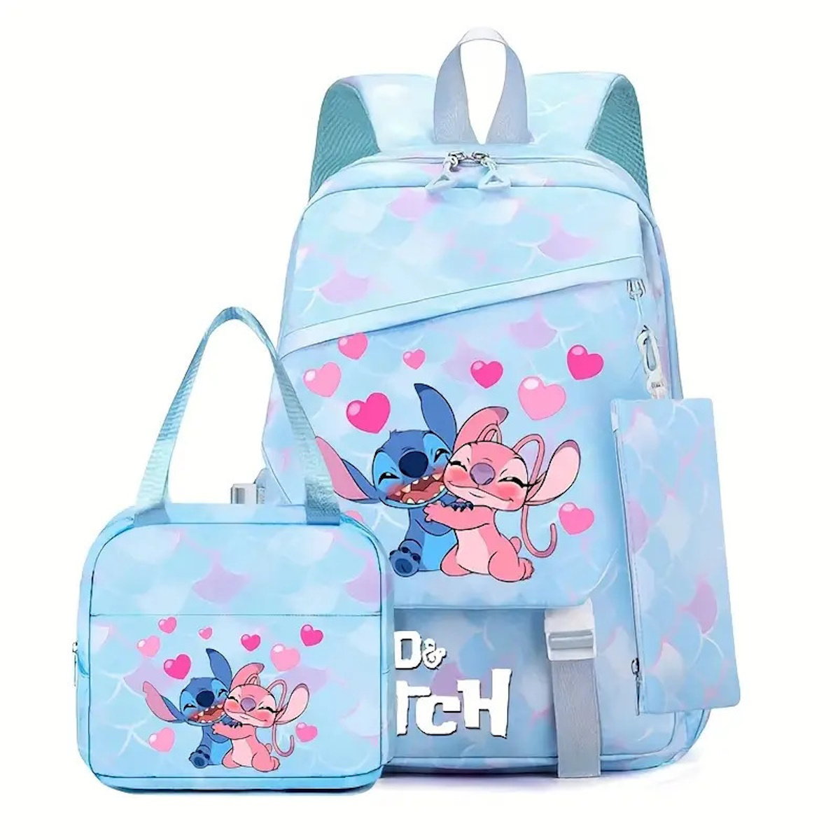 3PCS Preppy Style Stitch Backpack and Lunchbox Pencil Case Set - ChildAngle