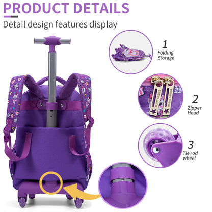 3PCS 2-in-1 Reversible Sequin Glitter Cat Trolley School Bag Childrens Rucksack with Wheels and Lunchbox Pencil Case Set - ChildAngle