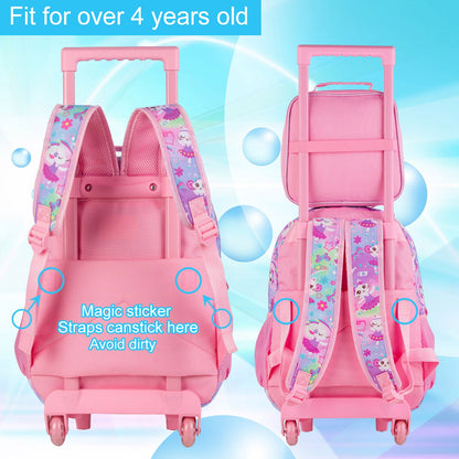 3PCS 2-in-1 Reversible Cat Glitter Backpack with Wheels and Lunchbox Pencil Case Set - ChildAngle