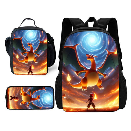 3PCS Charmander Charizards Backpack and Lunchbox Pencil Case Set - ChildAngle