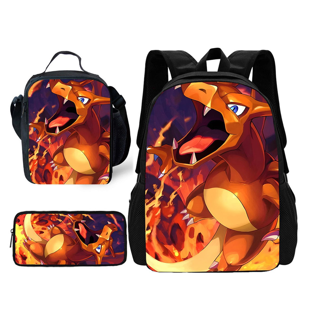 3PCS Charmander Charizards Backpack and Lunchbox Pencil Case Set - ChildAngle