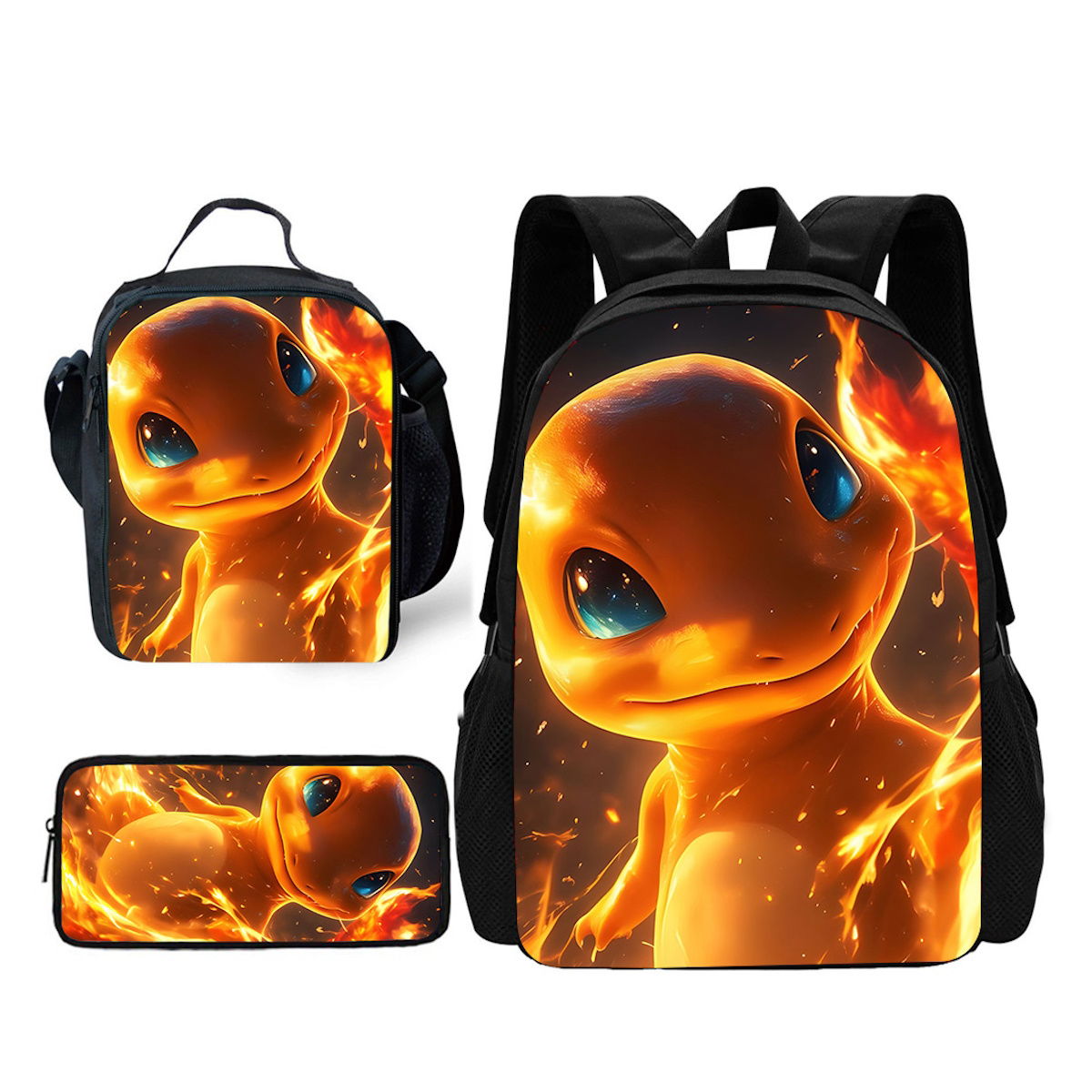 3PCS Charmander Charizards Backpack and Lunchbox Pencil Case Set - ChildAngle