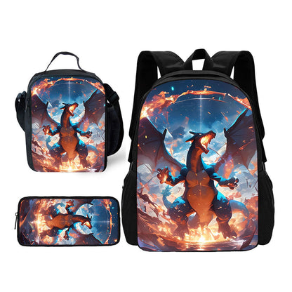 3PCS Charmander Charizards Backpack and Lunchbox Pencil Case Set - ChildAngle
