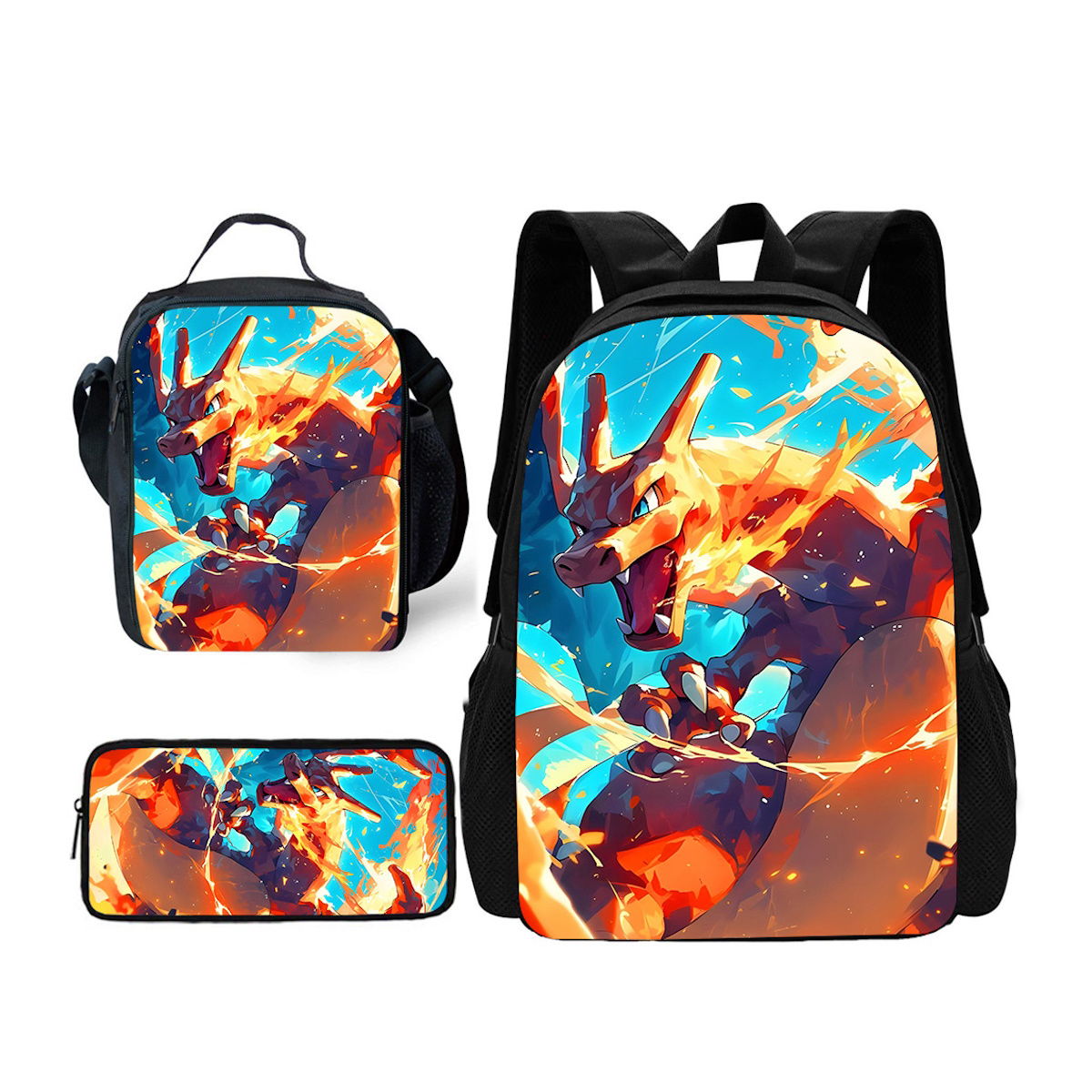 3PCS Charmander Charizards Backpack and Lunchbox Pencil Case Set - ChildAngle
