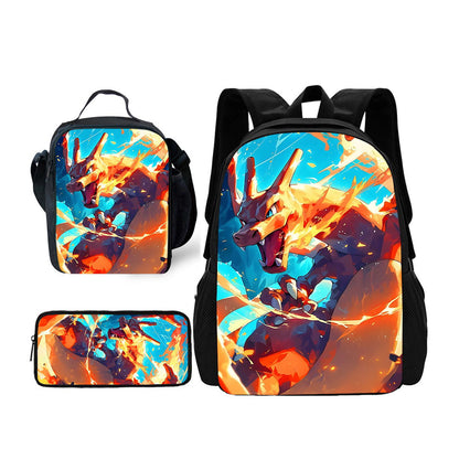 3PCS Charmander Charizards Backpack and Lunchbox Pencil Case Set - ChildAngle