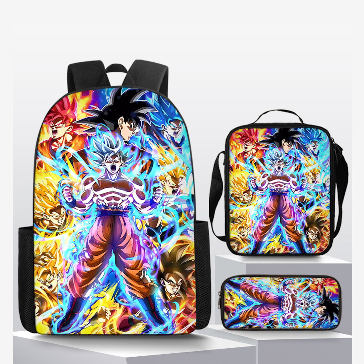 3PCS Dragon Ball Saiyan Goku Backpack and Lunchbox Pencil Case Set - ChildAngle