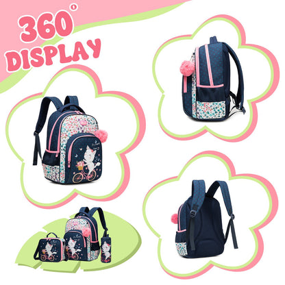 Cute Flowers Girls Unicorn 3PCS Backpack and Lunchbox Pencil Case Set - ChildAngle