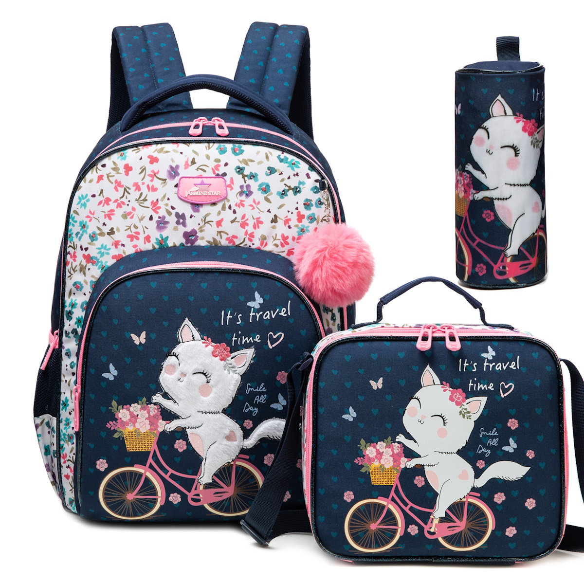 Cute Flowers Girls Unicorn 3PCS Backpack and Lunchbox Pencil Case Set - ChildAngle