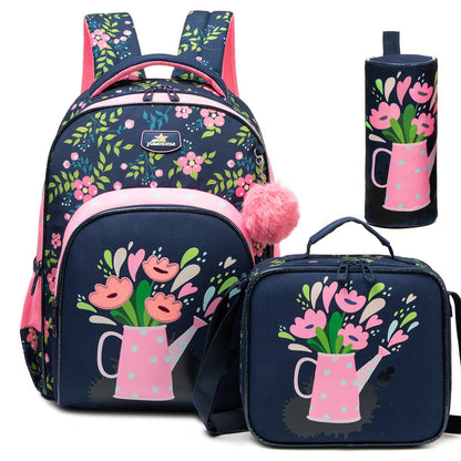 Cute Flowers Girls Unicorn 3PCS Backpack and Lunchbox Pencil Case Set - ChildAngle