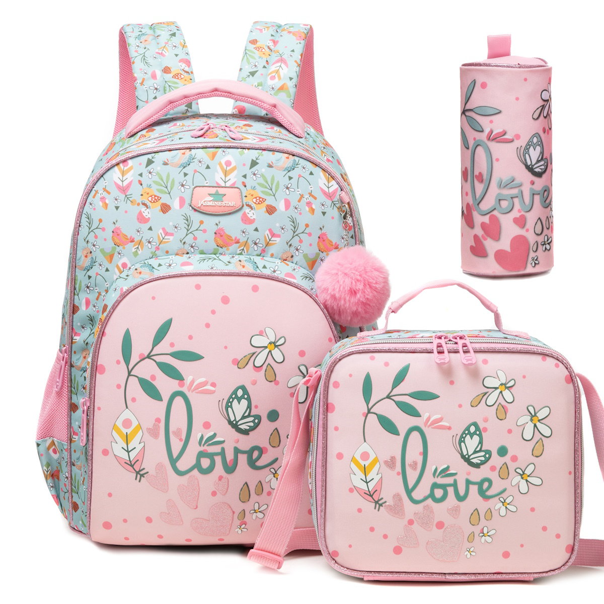 Cute Flowers Girls Unicorn 3PCS Backpack and Lunchbox Pencil Case Set - ChildAngle