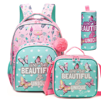 Cute Flowers Girls Unicorn 3PCS Backpack and Lunchbox Pencil Case Set - ChildAngle