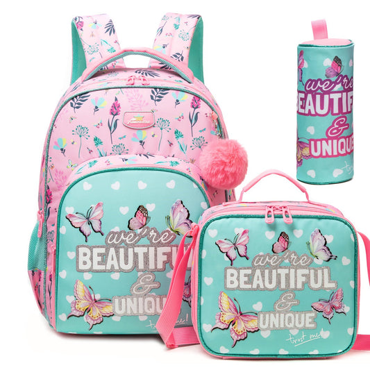 Cute Flowers Girls Unicorn 3PCS Backpack and Lunchbox Pencil Case Set - ChildAngle