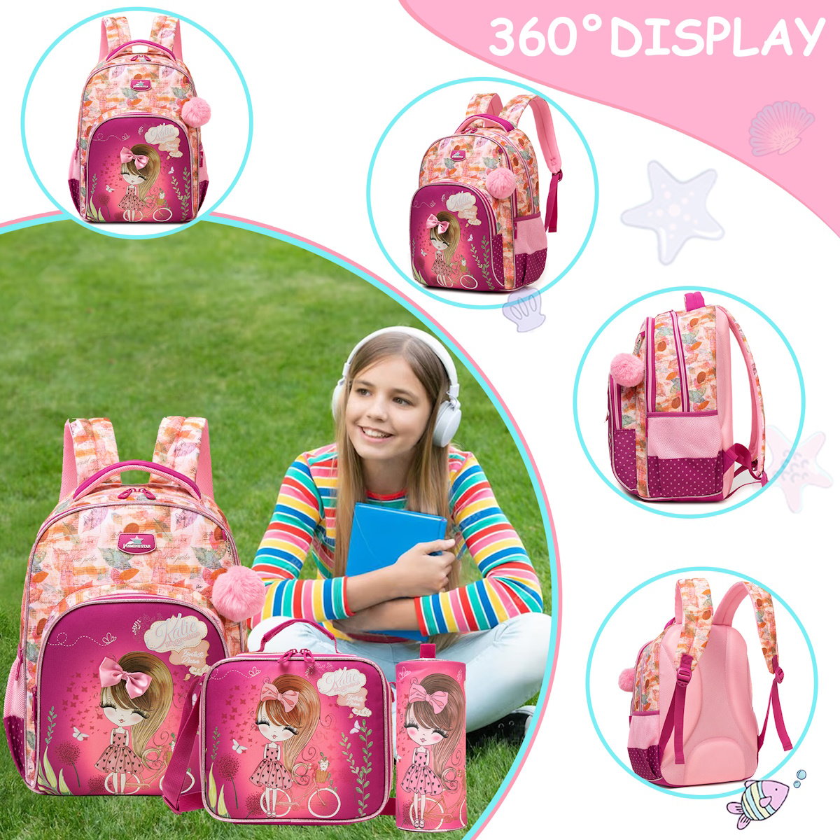 Cute Flowers Girls Unicorn 3PCS Backpack and Lunchbox Pencil Case Set - ChildAngle
