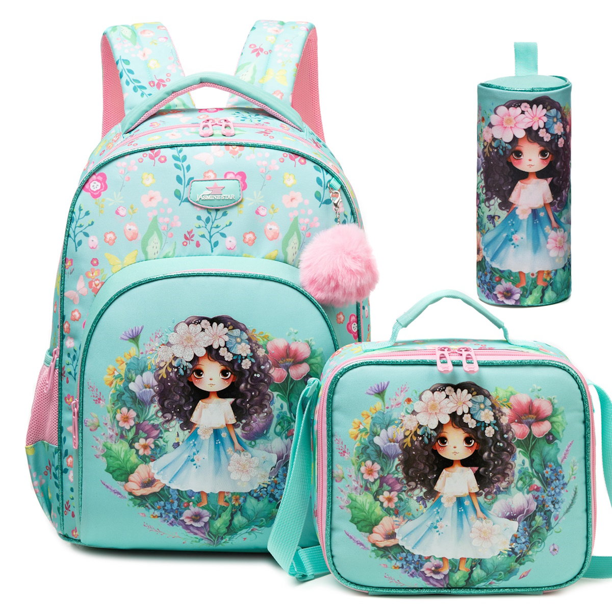Cute Flowers Girls Unicorn 3PCS Backpack and Lunchbox Pencil Case Set - ChildAngle