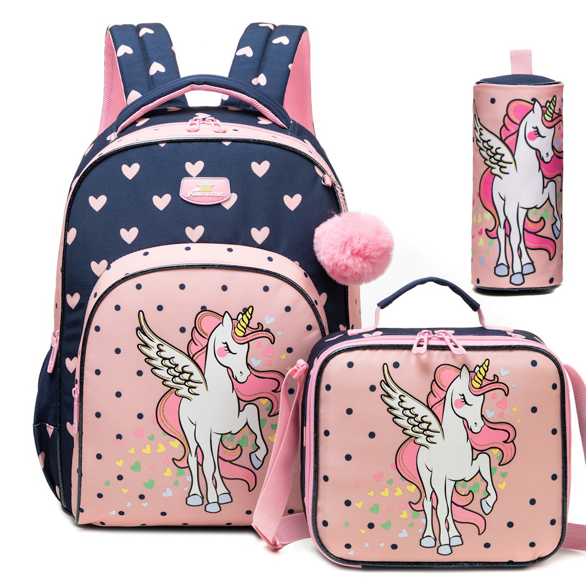 Cute Flowers Girls Unicorn 3PCS Backpack and Lunchbox Pencil Case Set - ChildAngle