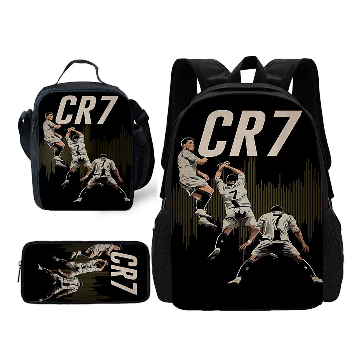 3PCS Football Player Soccer Backpack and Lunchbox Pencil Bag Set - ChildAngle