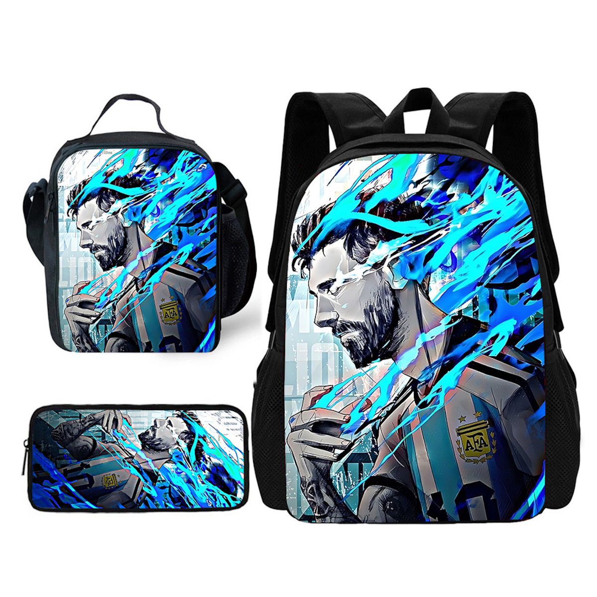 3PCS Football Player Soccer Backpack and Lunchbox Pencil Bag Set - ChildAngle