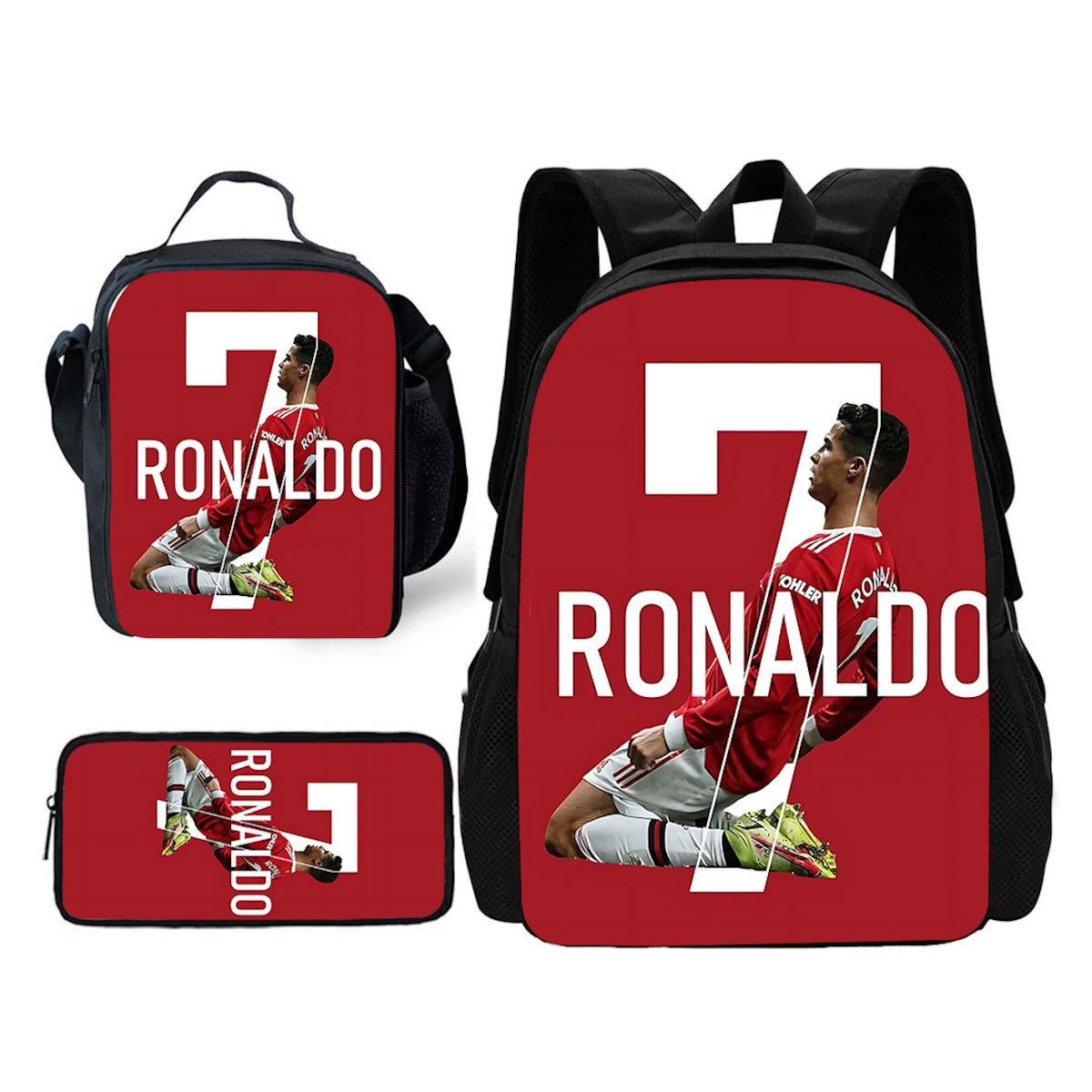 3PCS Football Player Soccer Backpack and Lunchbox Pencil Bag Set - ChildAngle